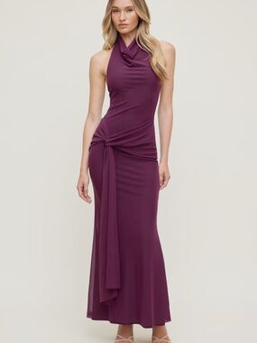 Dynamite Scarlet Draped Mesh Maxi Dress
